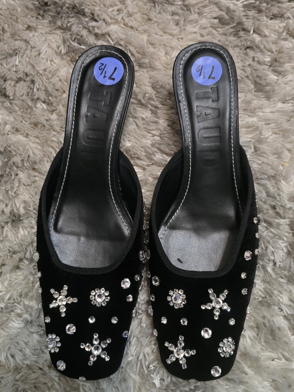 STAUD Black Crystal-Embellished Slip-On Mules